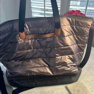 Stella & Dot Silver and Black Tote with Spacious Design and Sturdy Handles